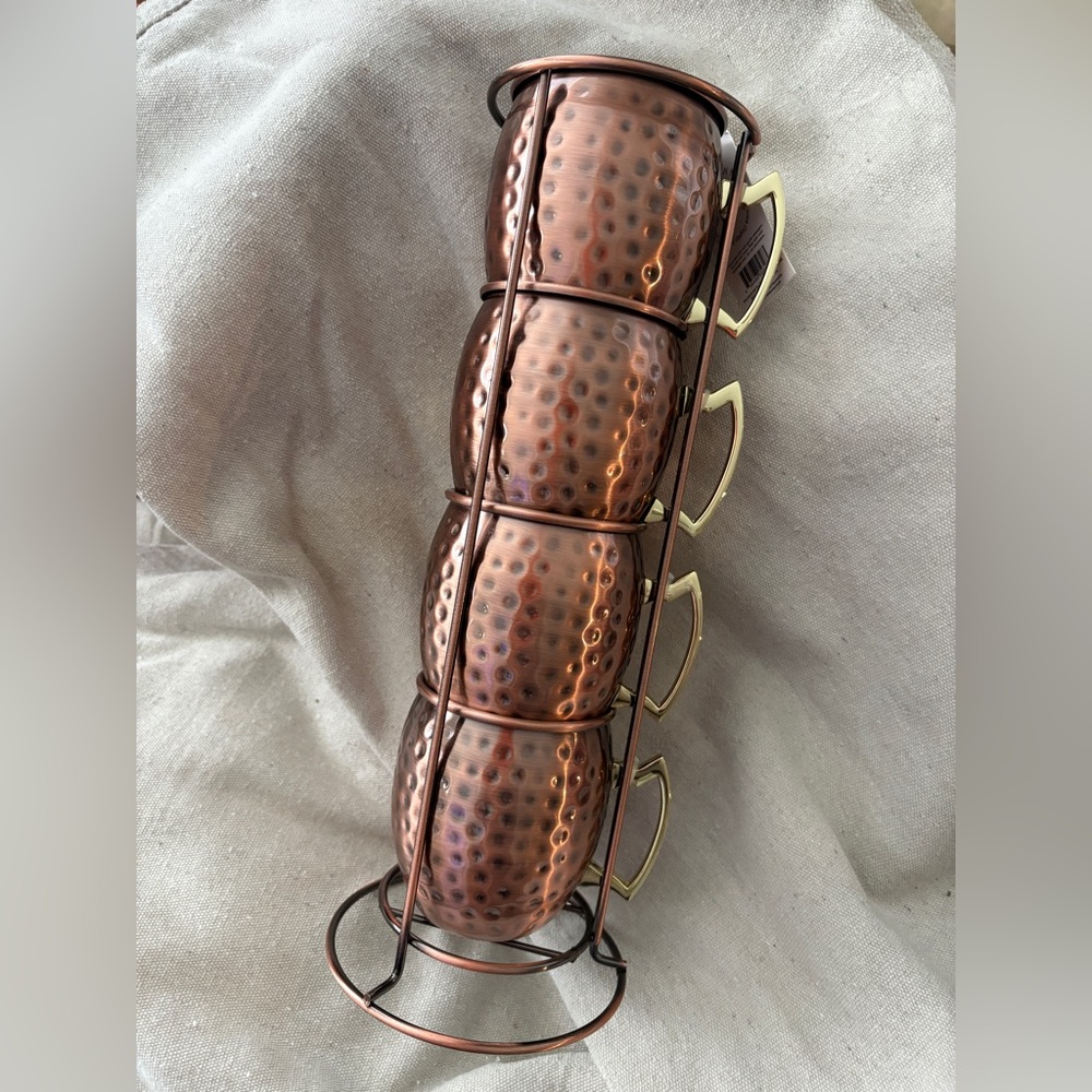 ECOone By Silver One Int’l Copper Hammered Cocktail Mug Set with Stand
